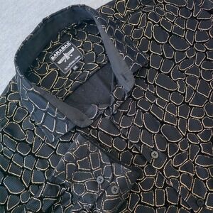 Barabas Mens XXL Black Gold Metallic Geometric Giraffe Long Sleeve Button Shirt